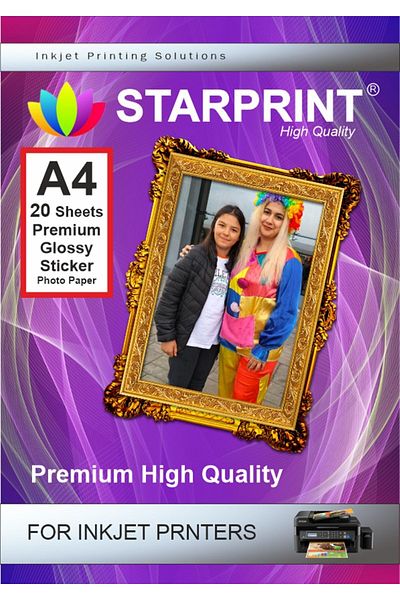 starprint 20 Pieces 150gsm A4 Adhesive Glossy Photo Paper Sticker Inkjet Compatible