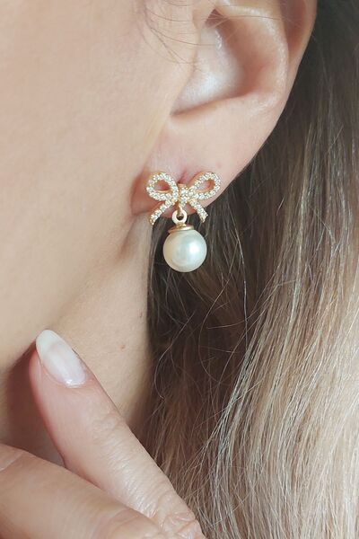 VAOOV 925 Ayar Gümüş Kurdeleli Gold İnci Küpe