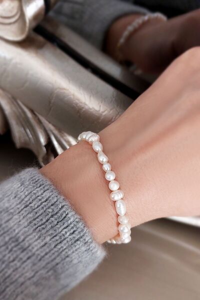 VAOOV 925 Ayar Gümüş Doğal Gerçek Inci Bileklik