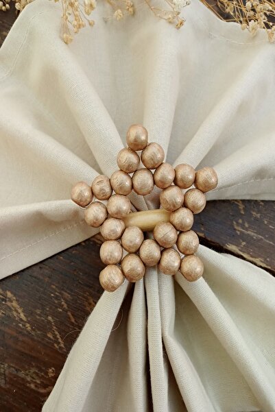 Emtory Home 6 Adet Gold Antik Ahşap Halkalı Yıldız Peçete Yüzüğü - Peçete Halkası