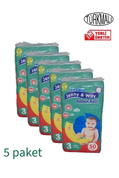 Jenny & Willy BEBEK BEZİ MİDİ (3 NUMARA ) 5 -9 KG 5 Lİ PAKET 250 ADET