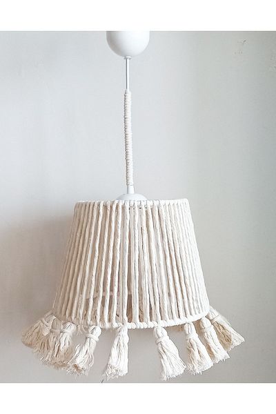 C&A&B KUZEY AVİZE Ecru Macrame Rope Wrap Fringed Design Baby-Child-Teen Room Pendant Lamp Chandelier