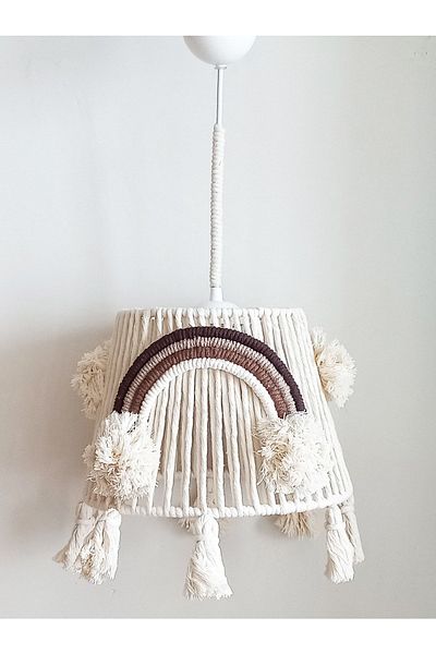 C&A&B KUZEY AVİZE Ecru Macrame String Wrap Rainbow Applique Design Baby -child-teen Room Pendant Lamp Chandelier(37)