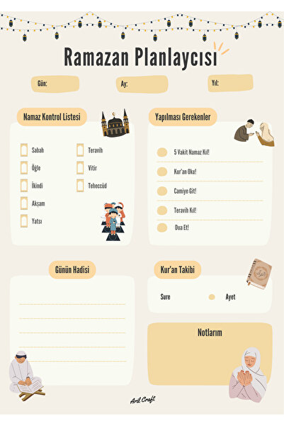 Arilcraft Ramazan Planlayıcı -Namaz Kontrollü A5 Boy