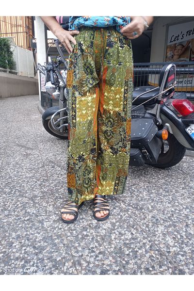 hoaryage Ethnic Patterned 100% Cotton Viscose Pants with Elastic Waist