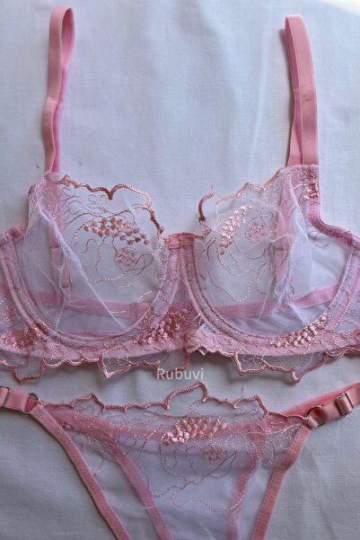 Rubuvi Powder Femei Brode cu sârmă Ruched Bralet Dowry Sexy Fancy Interior We...