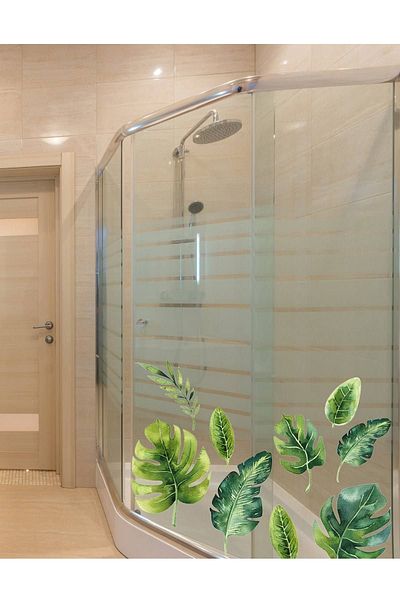 KT Decor Tropical Leaves Sticker Set for Shower Cabin