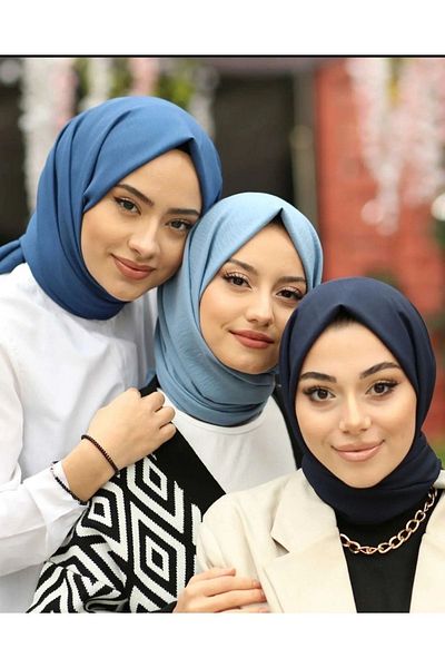 feronis Hijab Γυναικείο βαμβακερό σάλι Cazz Μοντέλο Σετ 3 _ Navy Blue - Denim Blue - Blue