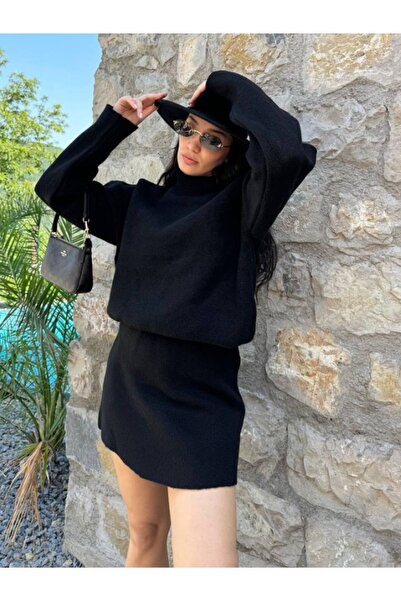 lovebox Silk Pique Patterned Knitwear Sweater and Skirt Set - Half Neck - Women 101