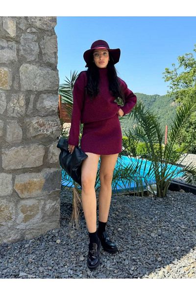 lovebox Silk Pique Patterned Knitwear Sweater and Skirt Set - Half Neck - Women 101