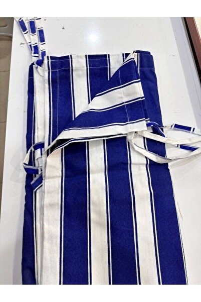 Emirbaş Lüks 1.sınıf Balkon Perdesi Üst Kornişli Alt Ve Yanlarda Bağcıklı Mavi Beyaz