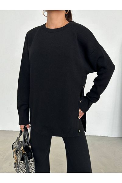 lovebox Crew Neck and Button Detailed Knitwear Sweater and Wide Leg Trousers - 104