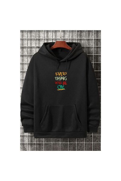 GRİLAND Black Unisex Every Thing Printed Oversize Hooded Sweatshirt