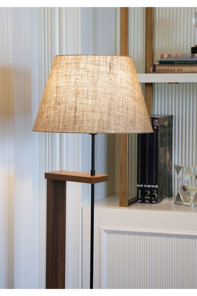 HOMİNG Pi Ahşap Gövdeli Jüt Kumaş Başlıklı Lambader Ayd-3128