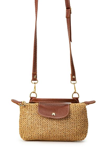 minebag Straw Tan Women's Crossbody Bag - Long Strap Maxim Mini