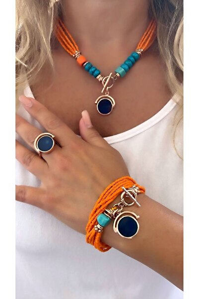 splashtakı Gümüş Rose Mercan Mavi Kuvars Doğaltaş Kolye Bileklik Küpe Yüzük S...