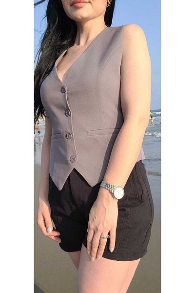 nevege Anthracite Lined Women's Vest - Buttoned Woven