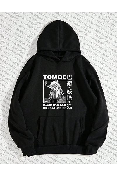 aynewmoda TOMOE Суитшърт с качулка и аниме принт - голям размер с 3 прежди