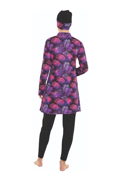 FİT1BEDEN Large Size Hawaiian Print Long Sleeve Full Covered Hijab Swimsuit