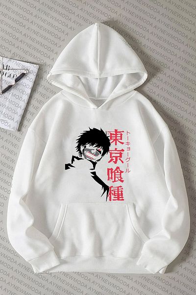 aynewmoda Tokyo Ghoul Anime Printed - Φούτερ με κουκούλα μεγάλου μεγέθους 3 νήματα