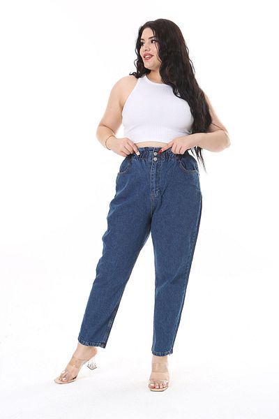 Şans Navy Blue Large Size Elastic Waist Jeans - 65N38124