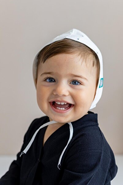 BeyzBaby Keten Palmiye Desenli Bebek Bonnet Şapka