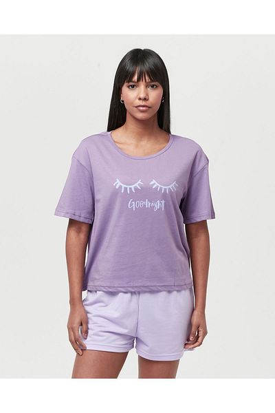 YHGTEKSTİL Printed Cotton Shorts Pajamas Set for Women - Short Sleeve