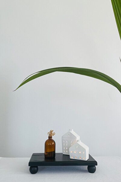 justwood Risus Black Wooden Round Ball - 17x30 Cm Presentation Serving Plate