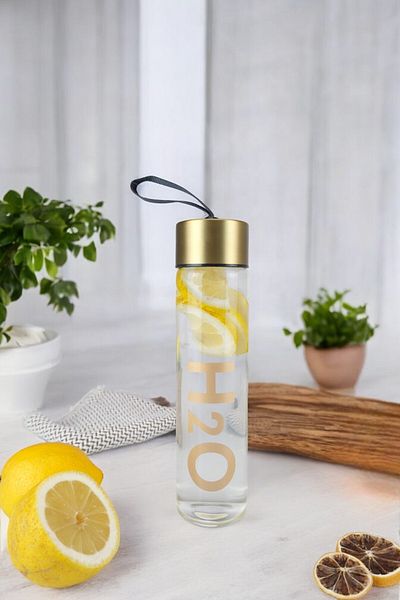 Digithome Gold 400 ml H2o Glass Flask with Metal Lid - C1-1-18