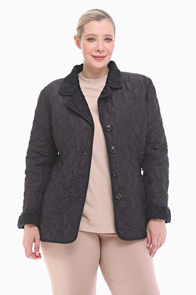 VETRE Women's Large Size Polo Collar Black Short Quilted Coat 1011