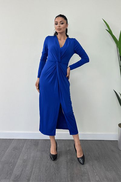 giyimmasalı Jersey Fabric Design Pencil Dress - SAX BLUE
