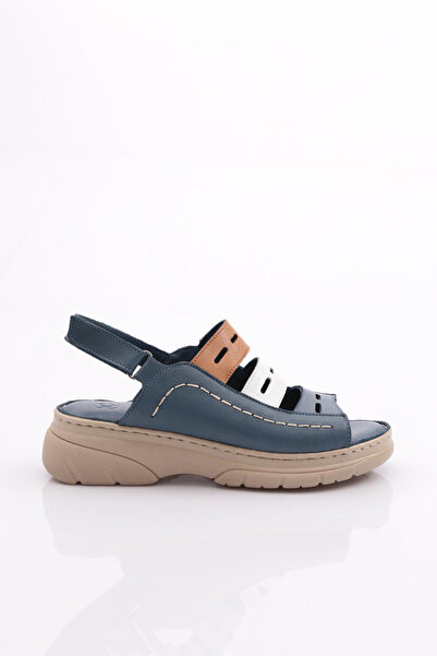 DGN Blue Genuine Leather Denim Velcro Women's Sandals - 4373243