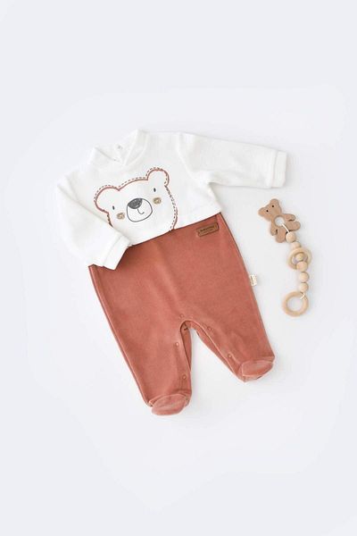 BabyCosy Bebek Teddy Kadife Ayaklı Tulum, %80 Organik Pamuk & %20 Polyester, Bebek Ve Yenidoğan Serisi - Csyk