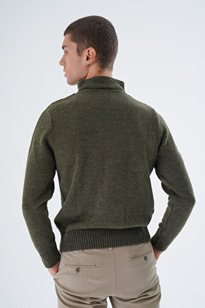 Trist Star Khaki Men's Knitwear Sweater - Stand Collar, Zippered, Half Turtleneck Wool - TRIST-5325