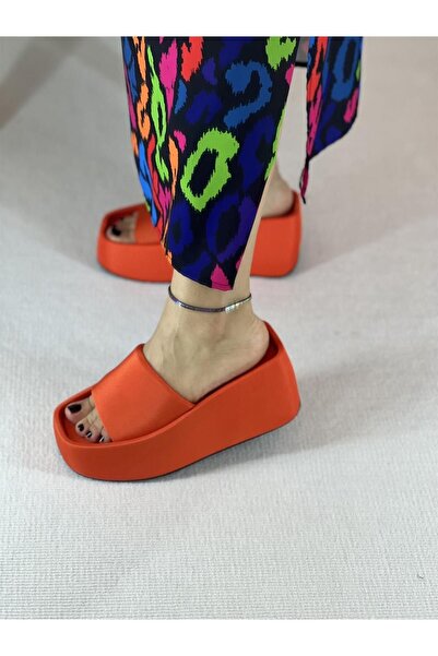 SHOEMARK Lola Orange Kalın Taban Tek Bant Ortopedik Kadın Terlik