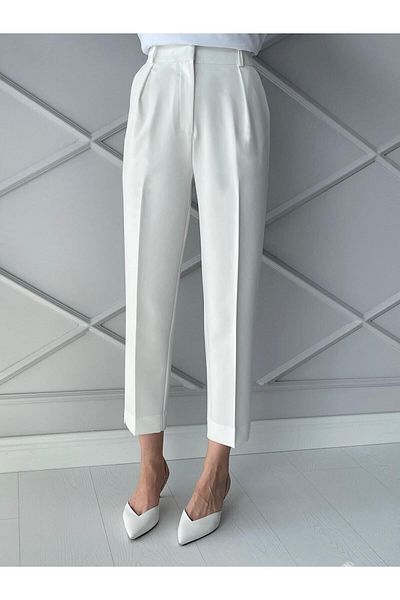 Tebessüm Life White High Waist Pencil Fabric Trousers