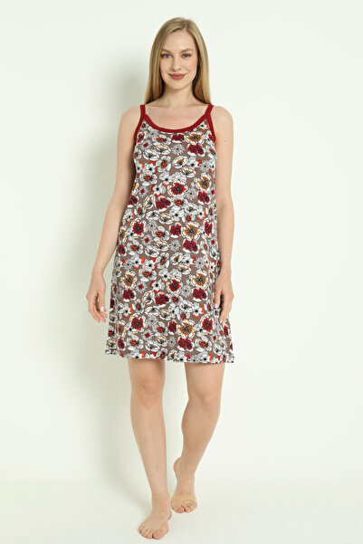 İntensive 100% Cotton Floral Patterned Piping Strap Women's Dress