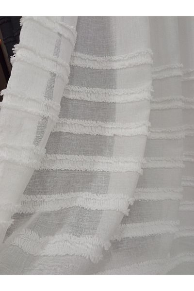 Vinaldi Ecru Linen Floor - Bearded Tulle Curtain, 1/3 Close Pleat