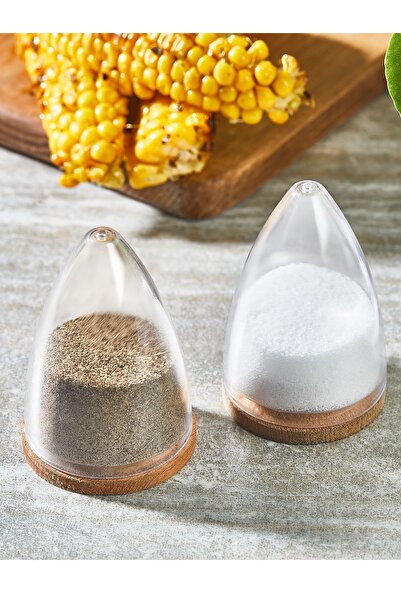 AzzaWood 2 قطعة رشاشة ملح وفلفل شفافة، بغطاء خشبي من الأسفل