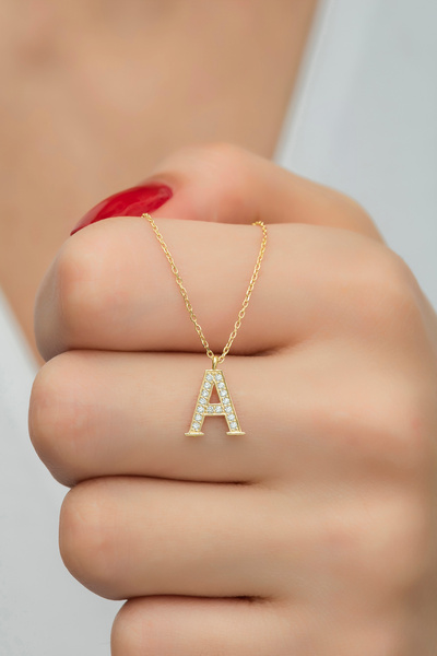 klas gümüş GÜMÜŞ HARF KOLYE ZİRKON TAŞLI GOLD