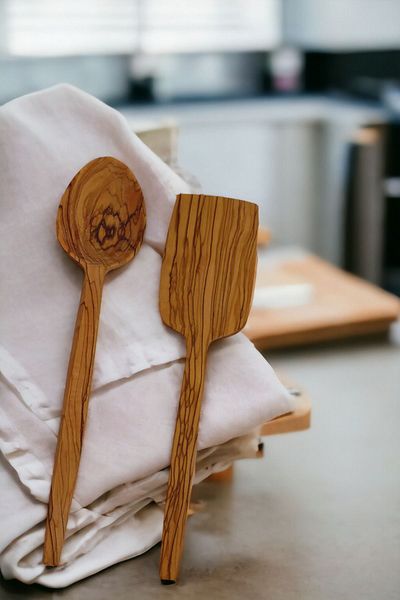 BEF CRAFT Wooden Spoon Wooden Spoon Wooden Spatula Serving Spatula Presentation Set Tablespoon Olive Wood
