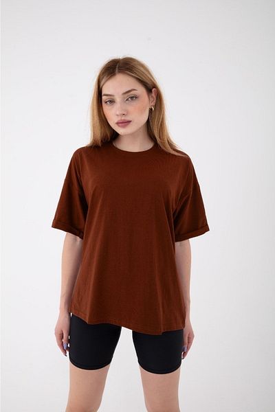 Mad&Calf Γυναικείο μπλουζάκι Basic Unprinted Plain Oversize Loose Loose Cut με διπλό μανίκι