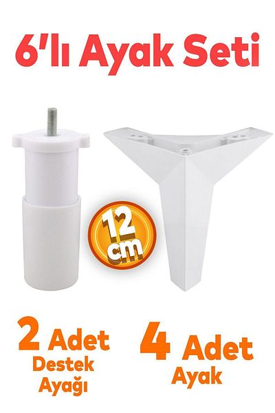 Badem10 Set Kale din 6 piese - Unitate TV, scaun și suport canapea, picioare de bază albe de 12 cm, șuruburi M8
