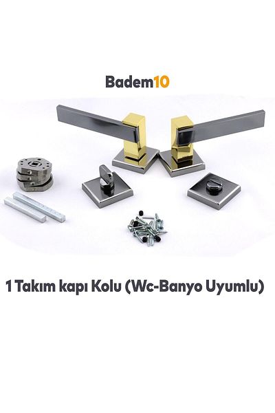 Badem10 Begonia Lux Smoked Gold Square Rosetă Wc-Baie Compatibilă Mâner de ușă Mânere de ușă potrivite pentru dreapta și stânga 1 set