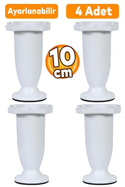 Badem10 10 cm (4 ΤΕΜ) Λευκό πλαστικό πόδι Ρυθμιζόμενο ντουλάπι Έπιπλα Καναπές - Τραπέζι σαλονιού Πάγκος Πόδι