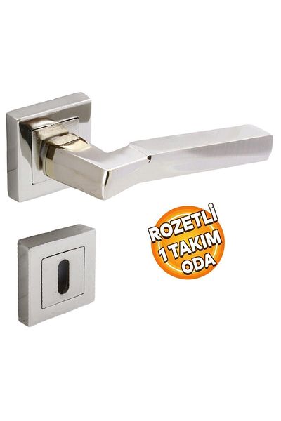 Badem10 Nobel Meridian Square Rosette Mâner ușă cameră potrivit pentru dreapta și stânga Nickel Inox 1 set