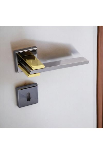 Badem10 Fulya Luxury Smoked Gold Square Rosette Room Compatible Door Handle Right and Left Door Handles 1 Set