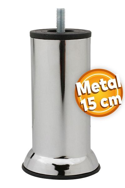 Badem10 Picior din metal cromat cu șurub M8 - Suport pentru scaun pat, picior de ridicare de 15 cm