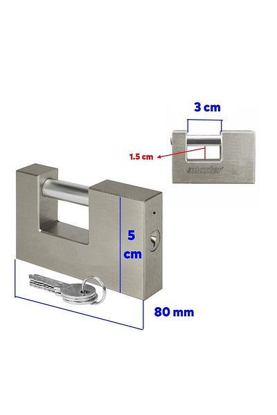 Badem10 80 mm 3-Key Metal - Shutter Workplace Door, Sliding Shaft Satin Padlock, Safety Lock Flat