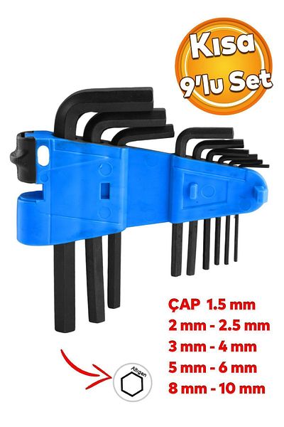 Badem10 Allen Allen Black Short Set of 9 - 1.5 2 2.5 3 4 5 6 8 10 Mm Wrench Screw Clamping Disassembly Metal